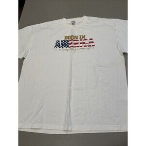 VTG 90s Sz 2XL T-Shirt Born In America a Long Time Ago White TRUMP USA
